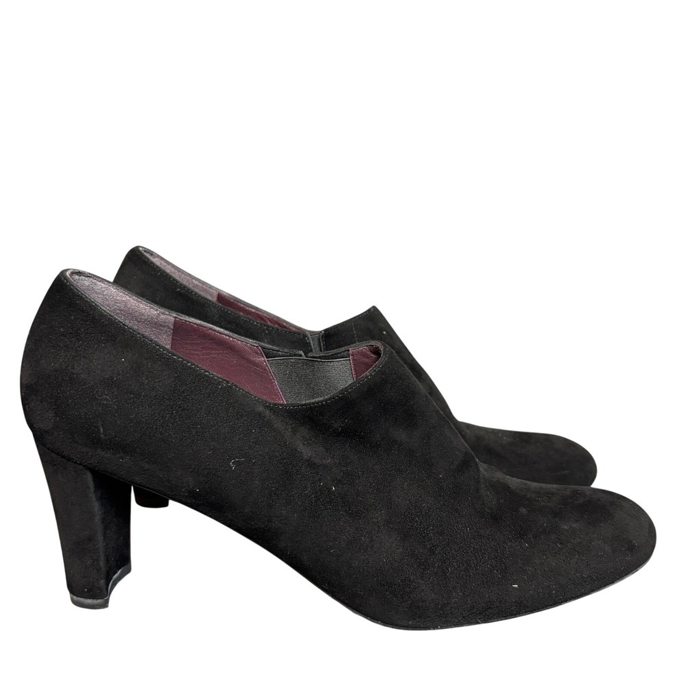 Stuart Weitzman Black Suede Elastic Gore Chunky Block Heel Pump Booties Womens 9